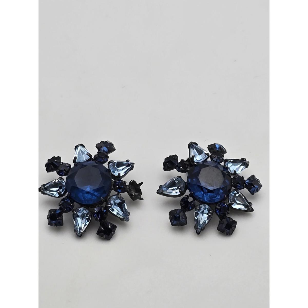 Vtg Signed Schreiner Ny Sapphire Rhinestone Earrings